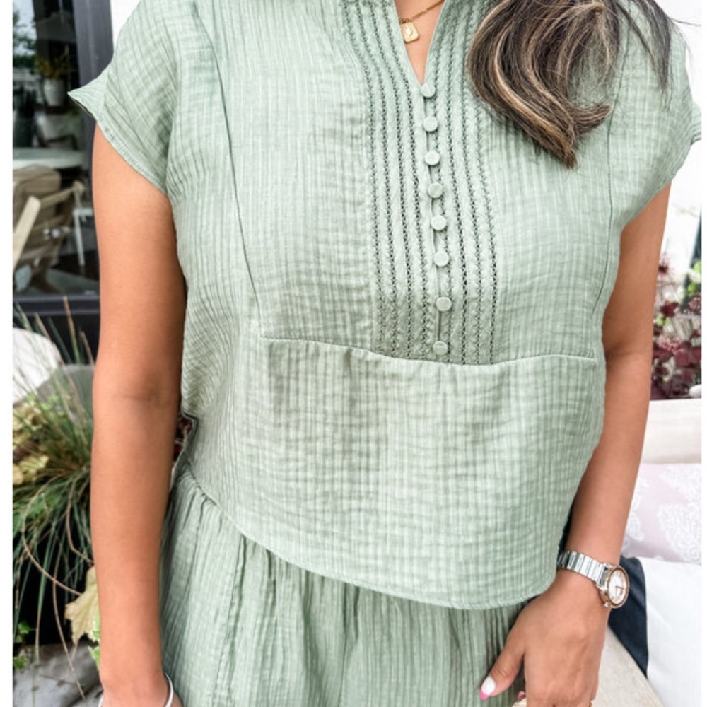 Blue Button-Detail Blouse